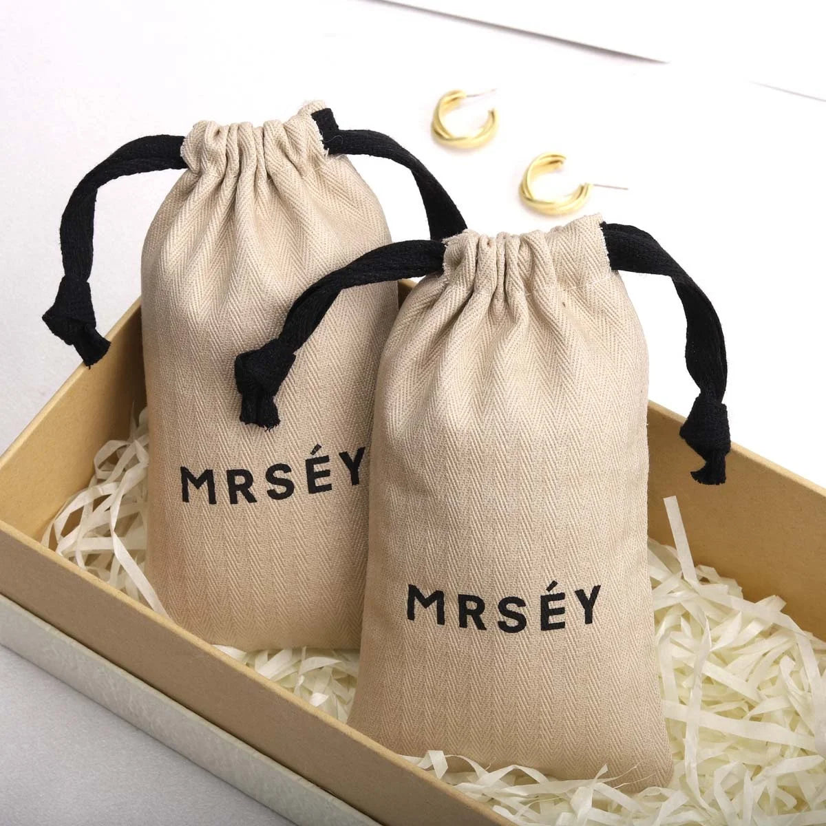 Custom Logo Printing Luxury Herringbone Lipstick Essential Oil Storage Bag Reusable Drawstring Twill Cotton Gift Jewelry Pouch