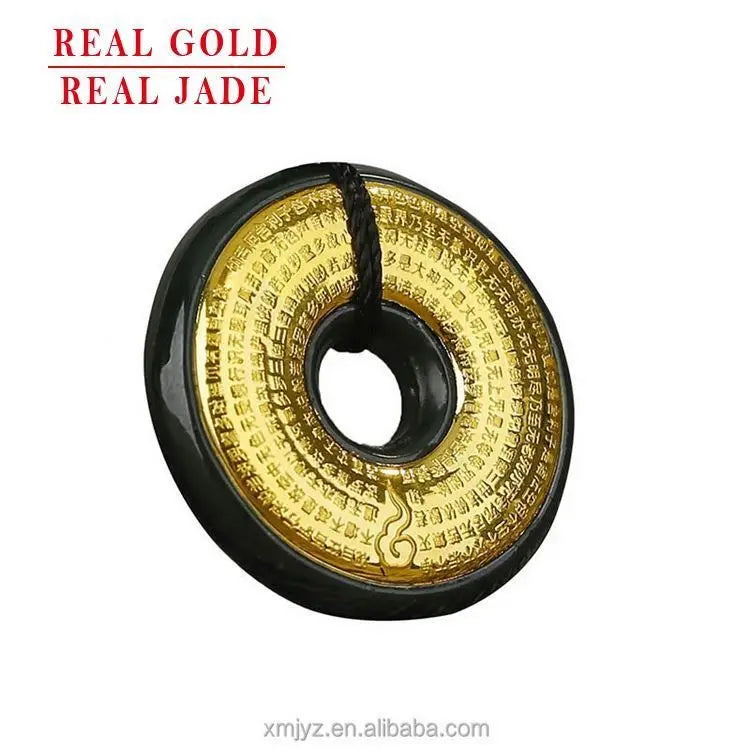 Certified Hetian Jade Black Jade Inlaid With Pure Gold Round Brave Pendant Double Brave Safe Buckle Necklace Wholesale