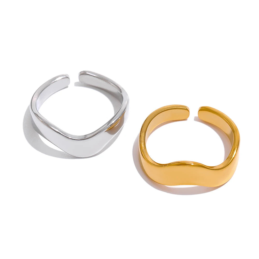 JINYOU 1311 Minimalist Stainless Steel Geometric Open Ring Jewelry Women 18k Gold PVD Plated