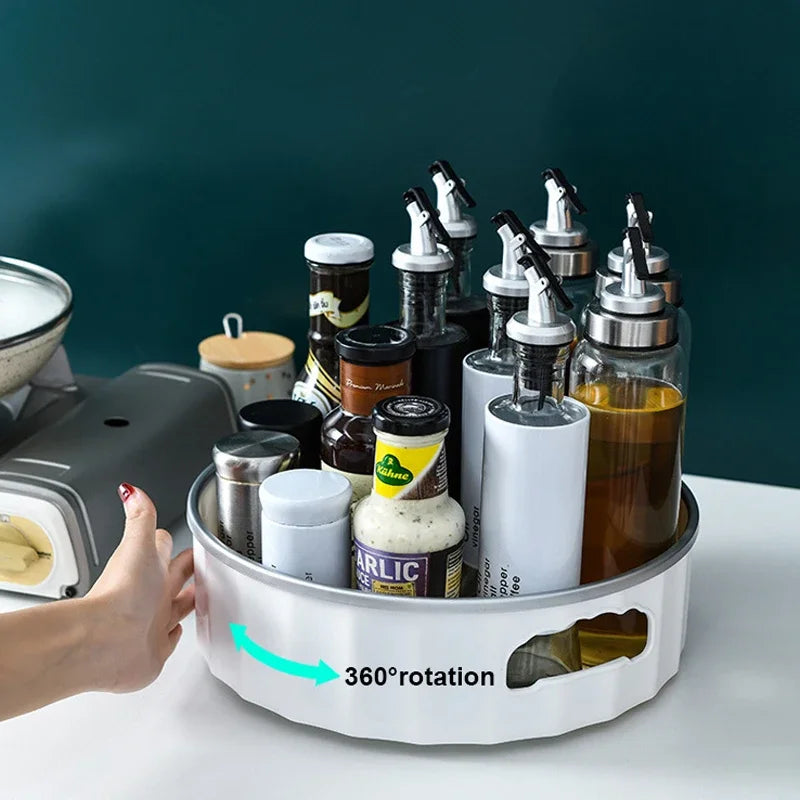 Single-Tier Plastic Rotating Spice Rack Standing Type Storage Holder for Kitchen Spices