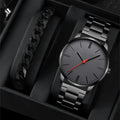 2 Pcs/Set Men Stainless Steel Watch Luxury Calendar Quartz Wrist Watch Business Watches Man Clock Male Bracelet With Wristwatch