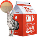 ScratchMe Red Cardboard Cat Condo Scratcher Post Printed Milk Carton Shape Cat House with Bed Cat Scratching Furniture