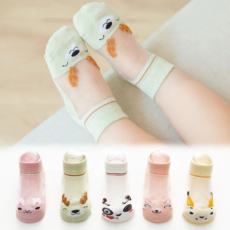 Wholesale Summer Cute Animal Breathable Mesh Socks Newborn Baby Kids Cotton Thin Sheer Ankle Socks Set