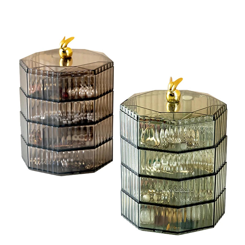 4 Layer Rotating Plastic Jewelry Box Organizer Injection-Molded PS Material for Earrings Hairpins Necklaces