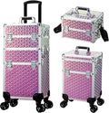 Professional 3-in-1 Rolling Makeup Barber Suitcase Durable Portable Large Capacity Trolley Fashionable Water-Resistant Acrylic