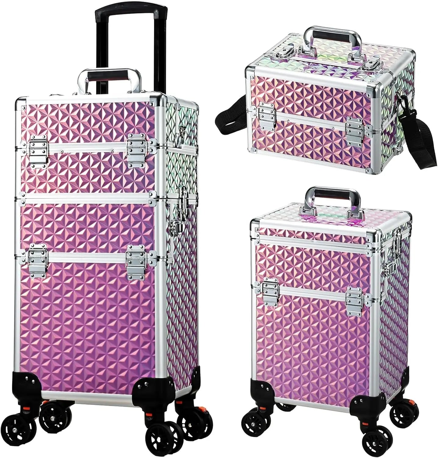 Professional 3-in-1 Rolling Makeup Barber Suitcase Durable Portable Large Capacity Trolley Fashionable Water-Resistant Acrylic