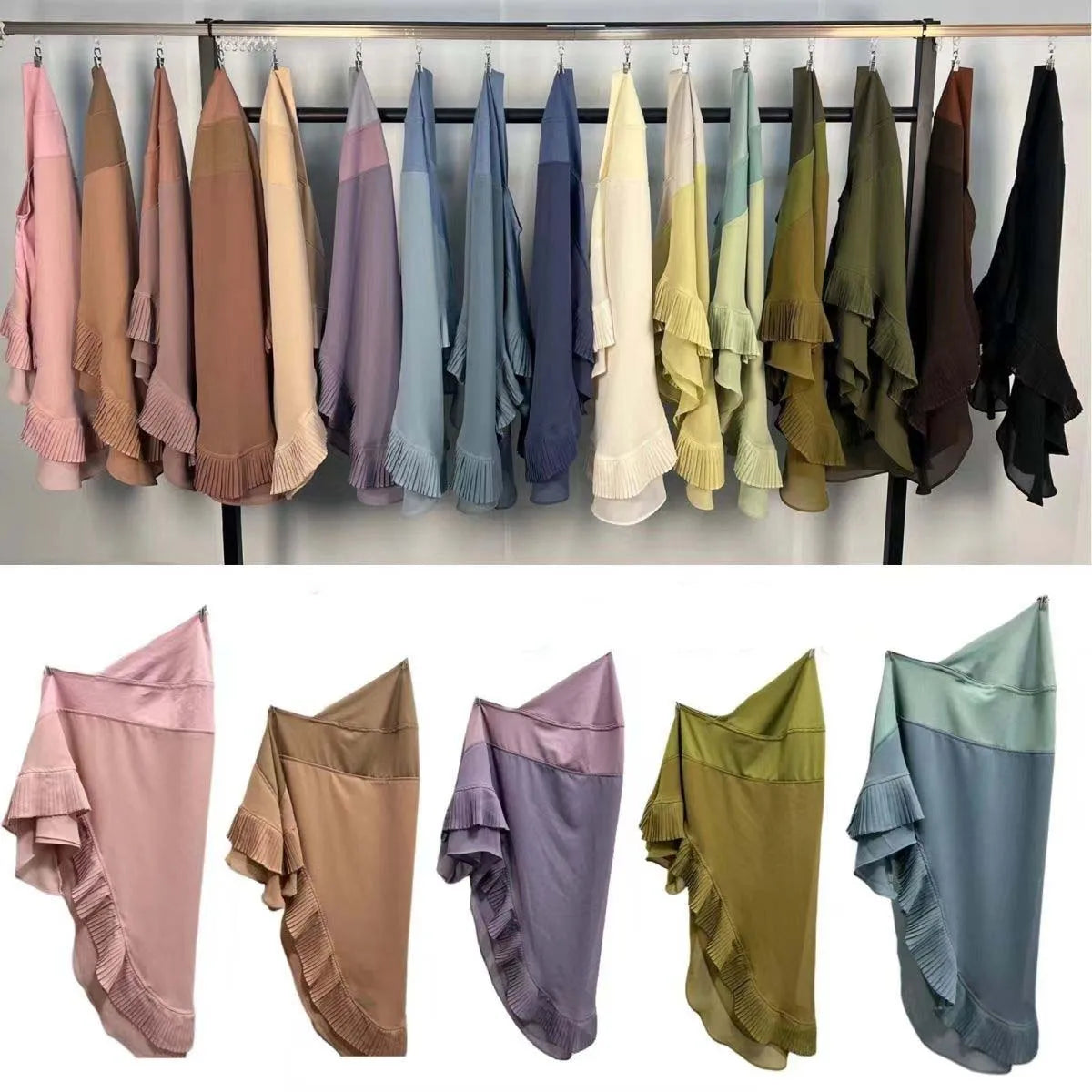 2023 Latest Cotton Hijab Designs Islamic Ruffles Scarf Chiffon 2-Layer Turban Hijab for Muslim Women