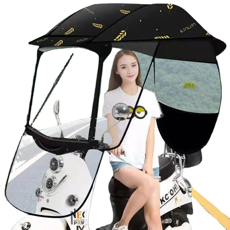 Modern Manual Control Motorcycle & Electric Vehicle Scooter Umbrella Sun Shade & Rain Cover with Dust Proof Feature for Travel
