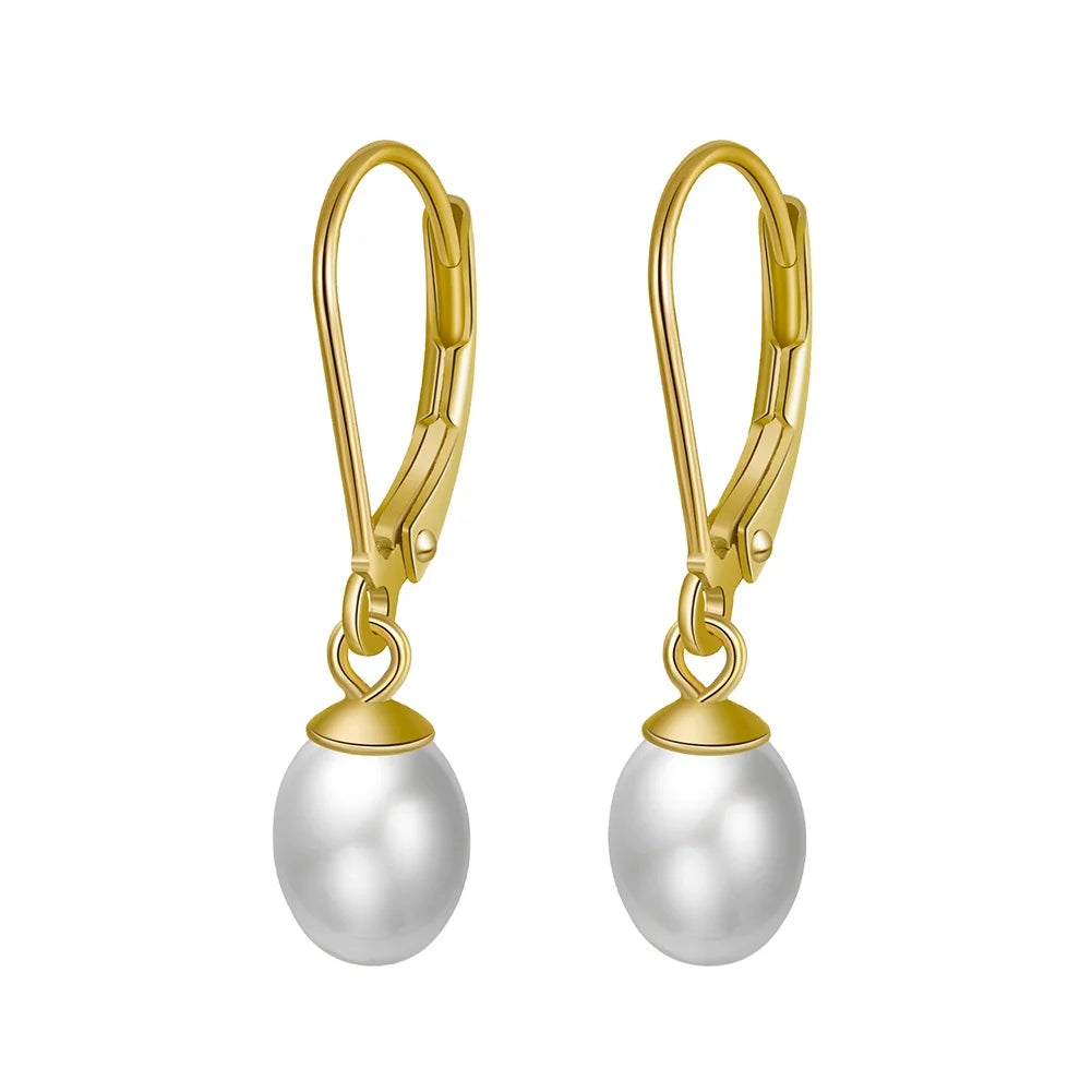 RINNTIN 2024 GPE13 Women's Trendy Freshwater Pearl Drop Earrings 925 Sterling Silver with Gold Plating Hoop Earings Jewelry