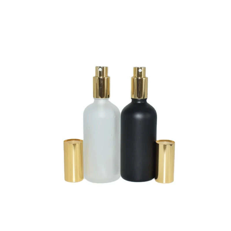 Round Cosmetic Packaging 15ml 20ml 30ml 50ml 100ml Clear Frosted Perfume Glass Spray Bottle With Gold Hollow Cap