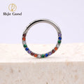 Fashion Face Piercing Jewelry Rainbow Zircon Hinged Segment ASTM F136 Titanium Nose Clicker Ring