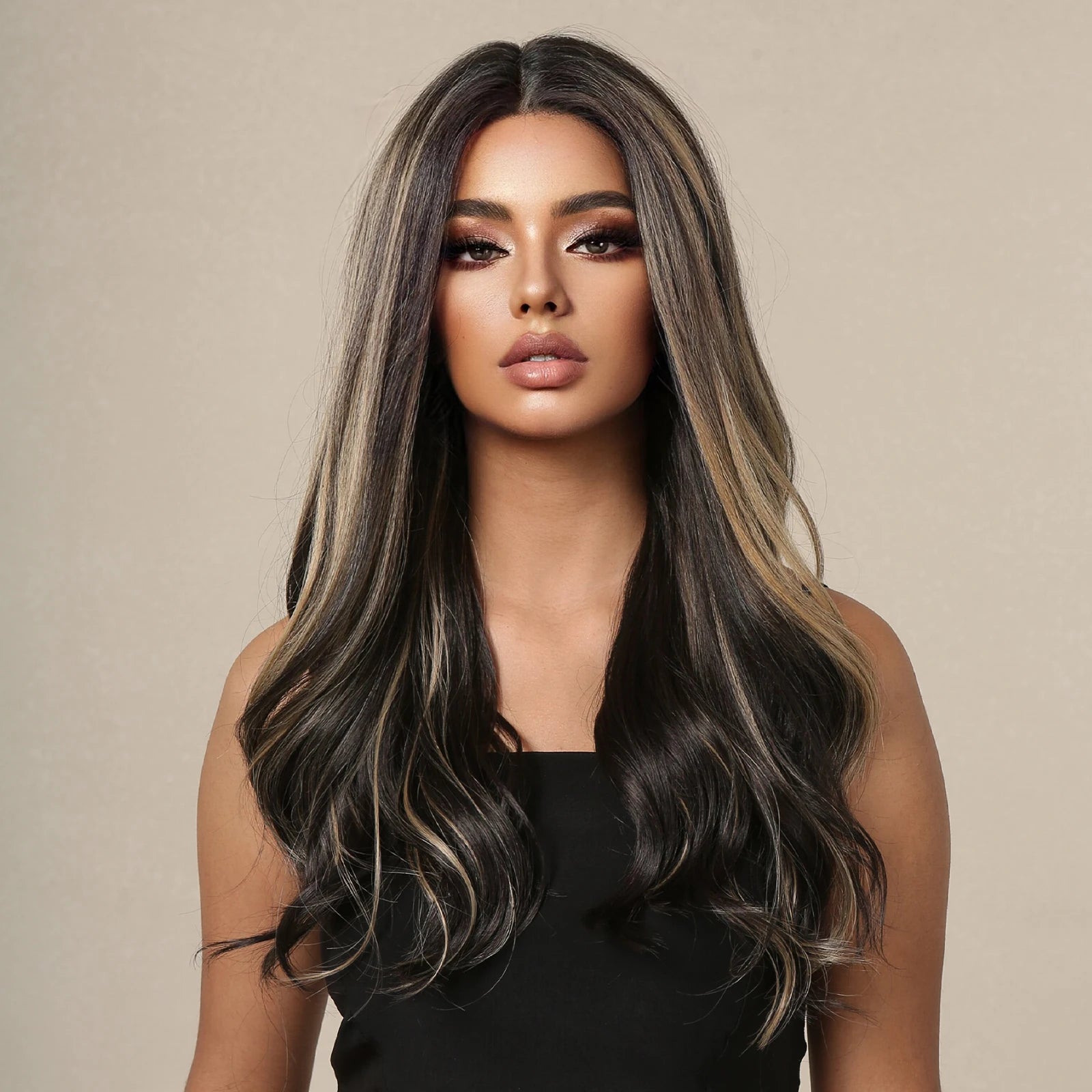 Fast Delivery Synthetic Black Lace Front Wigs Brown Highlight Lace Front Natural Wave Hair Wholesale Lace Front Wig