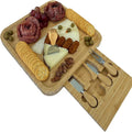 Bamboo Wood Cheese Charcuterie Platter Magnetic Knife Slot Cheese Board Set with Stainless Steel Disposable Cutlery