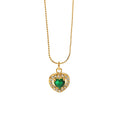 European Design Classic Stainless Steel 18K Gold Plated Not Fading Emerald Green Cubic Zircon Diamond Pendant Necklace for Women
