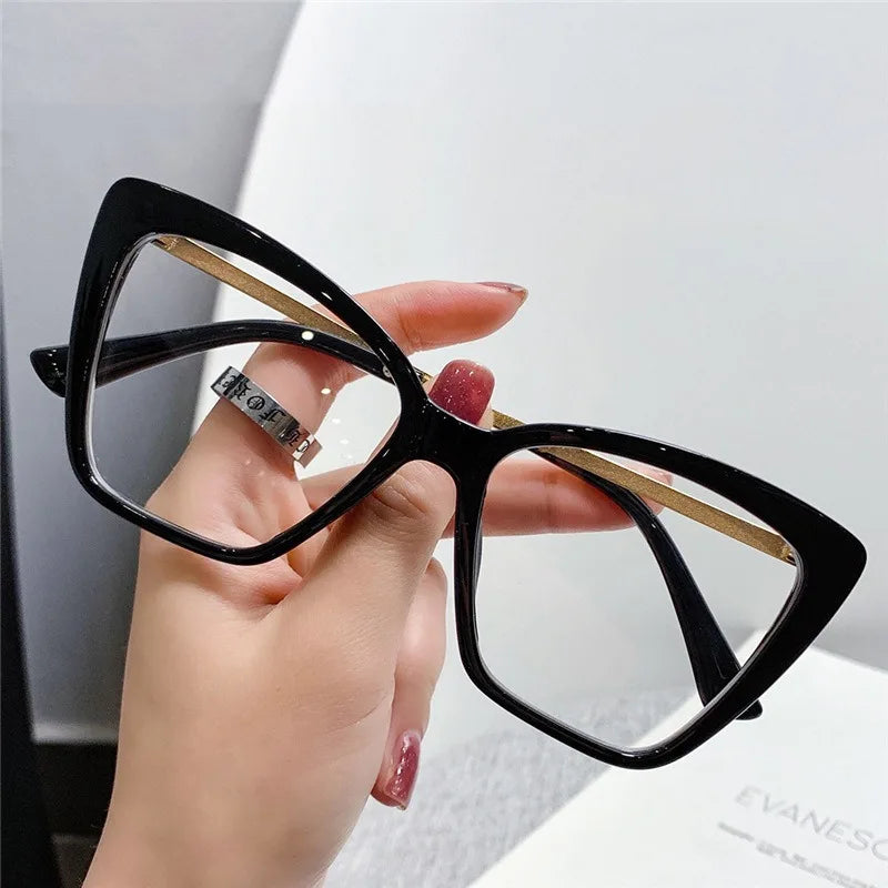 2025 New Trendy Cat Eye Optical Glasses Frame for Women Leopard Big Frame Oversized Eyeglasses