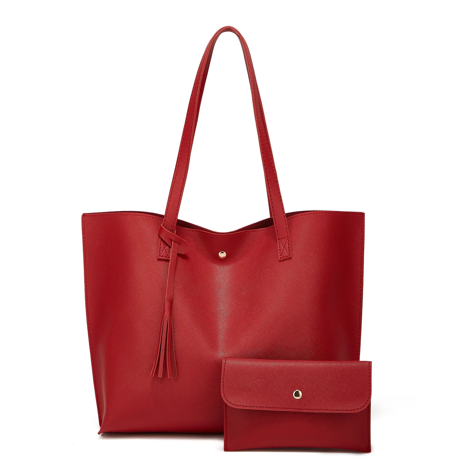 European American Fashion Women's Large Capacity Tote Handbag New Solid Color Tassel Zipper Closure Durable Polyester/PU
