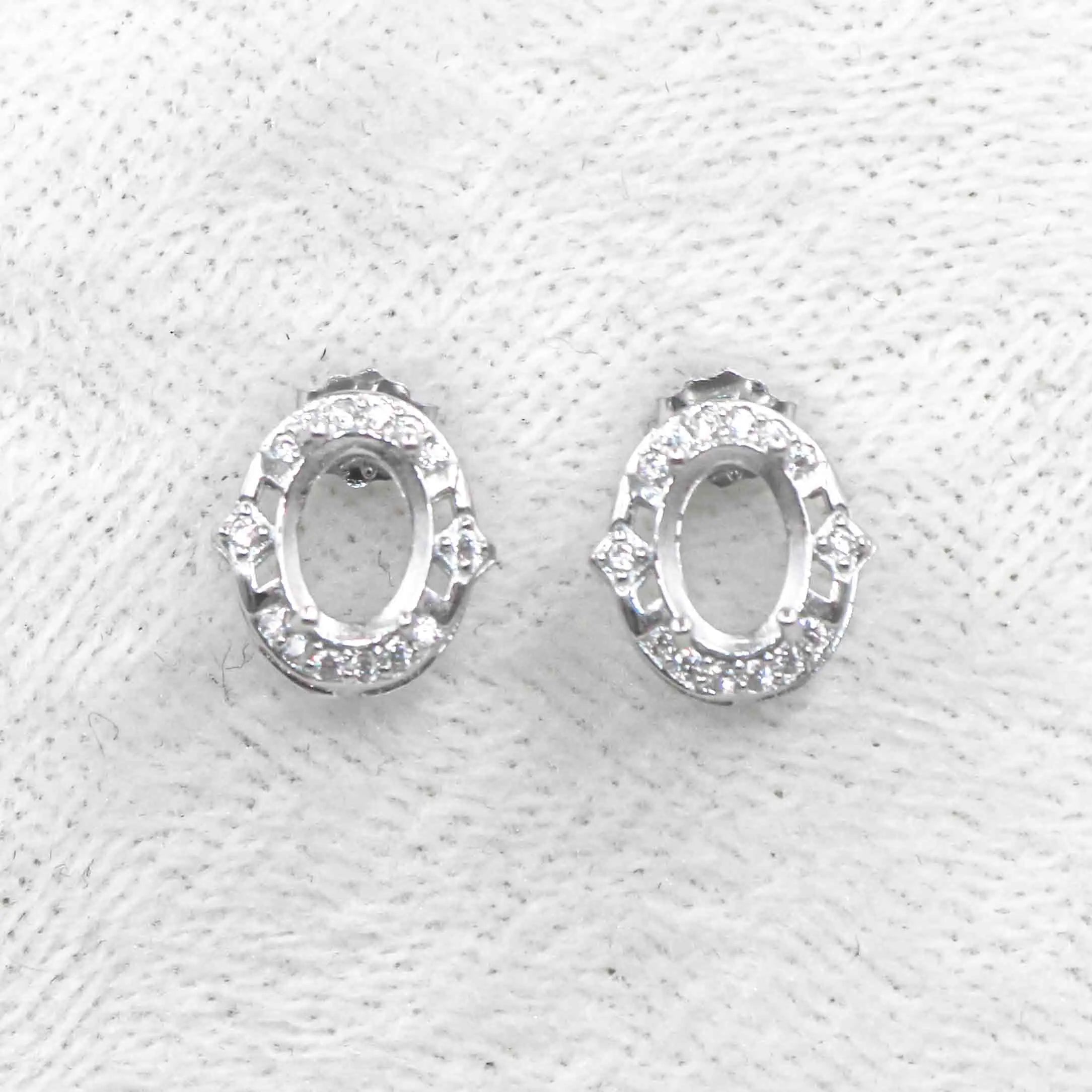 Sterling Silver 5*7mm Semi Mount Stud Earrings Empty Support Blank Claws Setting S925 Mountain Base Without Stone for DIY Inlay
