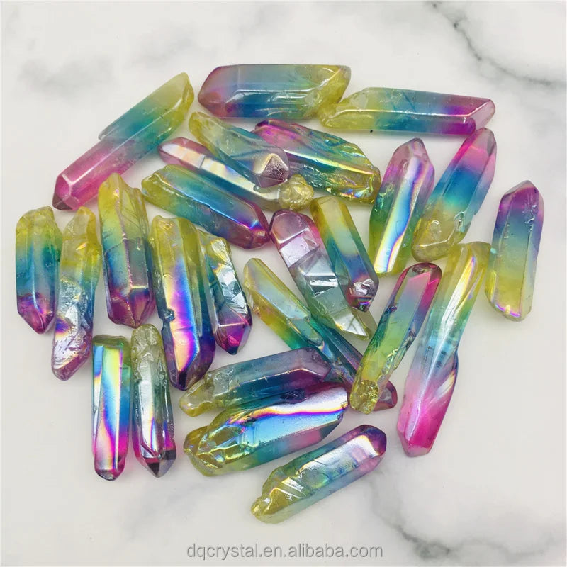 Wholesale Natural Electroplate Aura clear Quartz Points Aura clear Strip Healing Gem Crystal Crafts Quartz for Sale