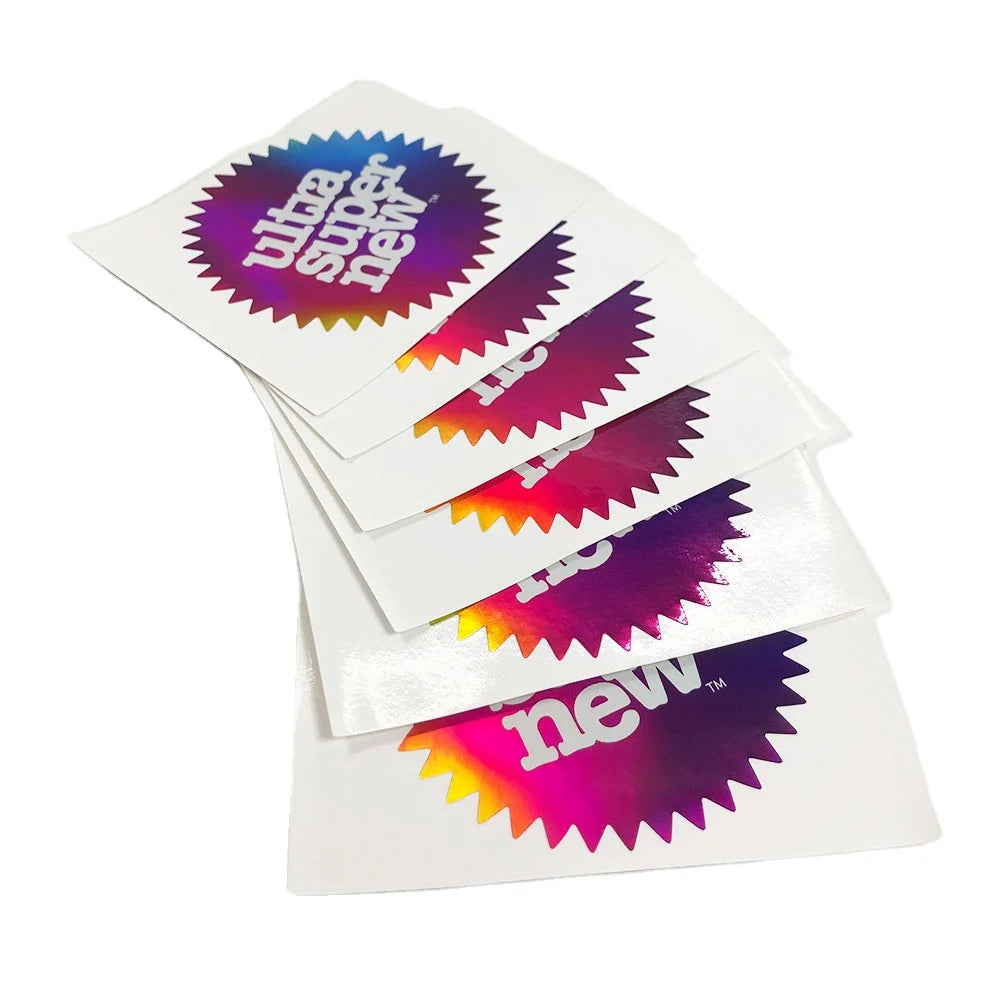 Custom Glossy Waterproof Die Cut Logo Reflective Sticker Holographic Laser Film Adhesive Label for Packaging Labels