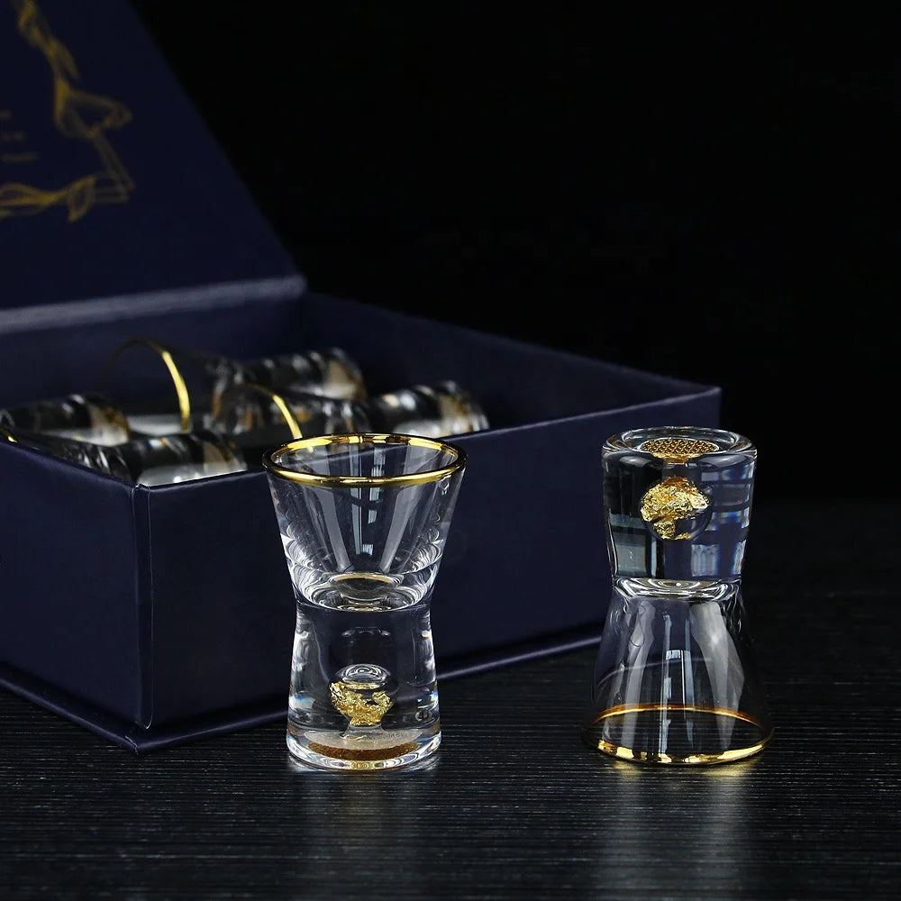Foil Shot Glasses Business Gifts Crystal Personalized Handmade Gold Rim Design 15ml Custom Package Modern 1000pcs