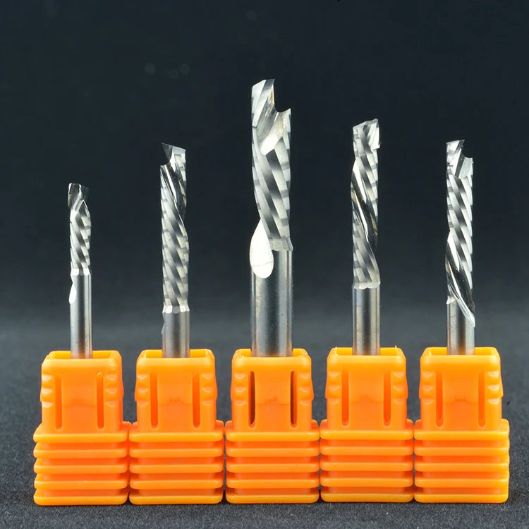 JEEFOO GT SET AlTin Coated Carbide Compression Milling Router Bit 6mm/8mm One Flute Wood Engraving End Mill Chip Breaker Box
