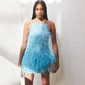 Fashion Summer Women Elegant Summer Casual Ostrich Feather Dresses Suspenders Girls Birthday Party Feather Dresses