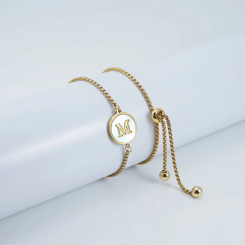 Adjustable 26 Letter Shell Bracelet Initial Letter Bracelet Gold Plated Stainless Steel Trendy New Women's Gifts Parties