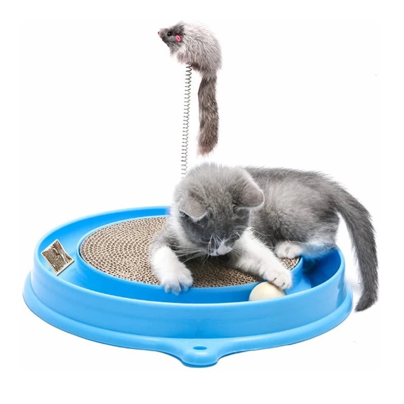 Corrugated Paper Cat Scratcher Toy Cat Turbo Toy Post Pad Interactive Training Exercise Mouse Play Toy with Turbo and Ball