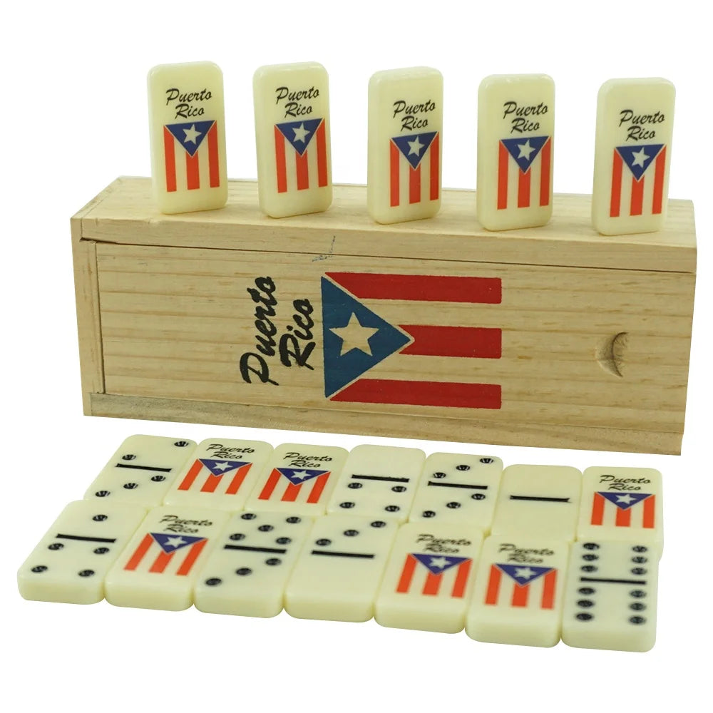 3005 Cheap Mini Tiny Dominoes Game Puerto Rico Flag Low Moq Double 6 Domino Heat-transfer Print logo for Table Game Playing
