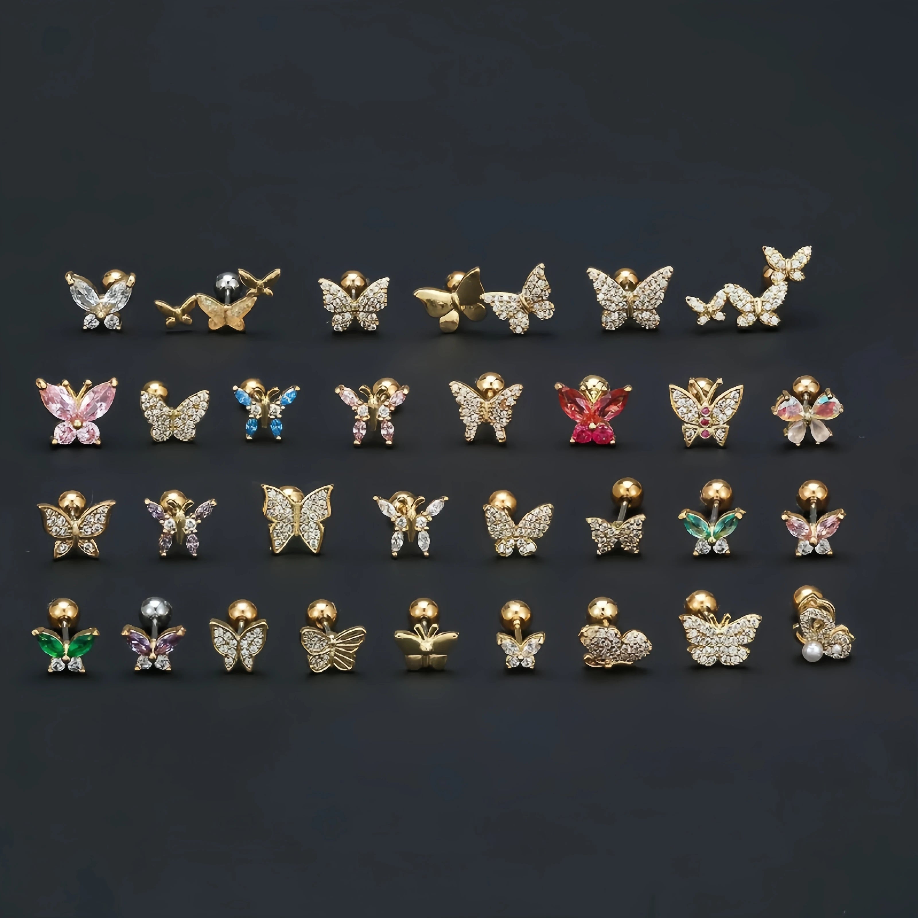 Women Small Piercing 18k Gold Brass Metal Jewelry Sweet Butterfly Ear Bone Nails Female Color Small Animal Earrings Studs