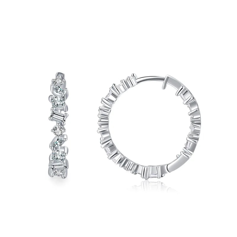 Wholesale Fine Jewelry Trendy S925 Sterling Silver Circle Earrings Irregular Cubic Zircon Inlaid Geometric Hoop Weddings Gifts