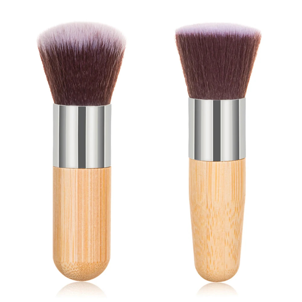 Professional Single Natural Bamboo Handle Cosmetic Vegan Brushes Flat Synthetic Face Makeup Brush
