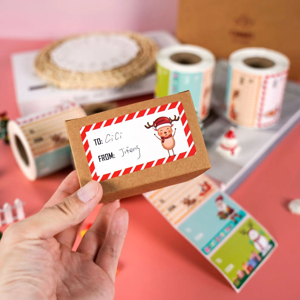 500pcs/roll Paper Thank You Stickers Custom Texture Paper Christmas Gift Bag Packing Box Labels Logo Sticker