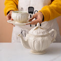Emboss Pink Ceramic Teapot Porcelain Coffee Tea Cup Set English European Style Tea Set Elegant Vintage Afternoon Ceramic Tea Set
