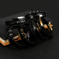 Gold Plated Luxury Stainless Steel Beaded Bracelet Fashion Men's Jewelry Classic Multilayer Braided Leather Bracelet