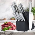 14-Piece Kitchen Knife Set Stainless Steel Hollow Handle Super Sharp Chef Knife with Black Wood Block Built-in Sharpener