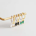 Dainty Rectangle Zircon Charm Huggie Hoop Earring Mini Hoop Dangle Charm Minimalist Dainty Cz  Earrings