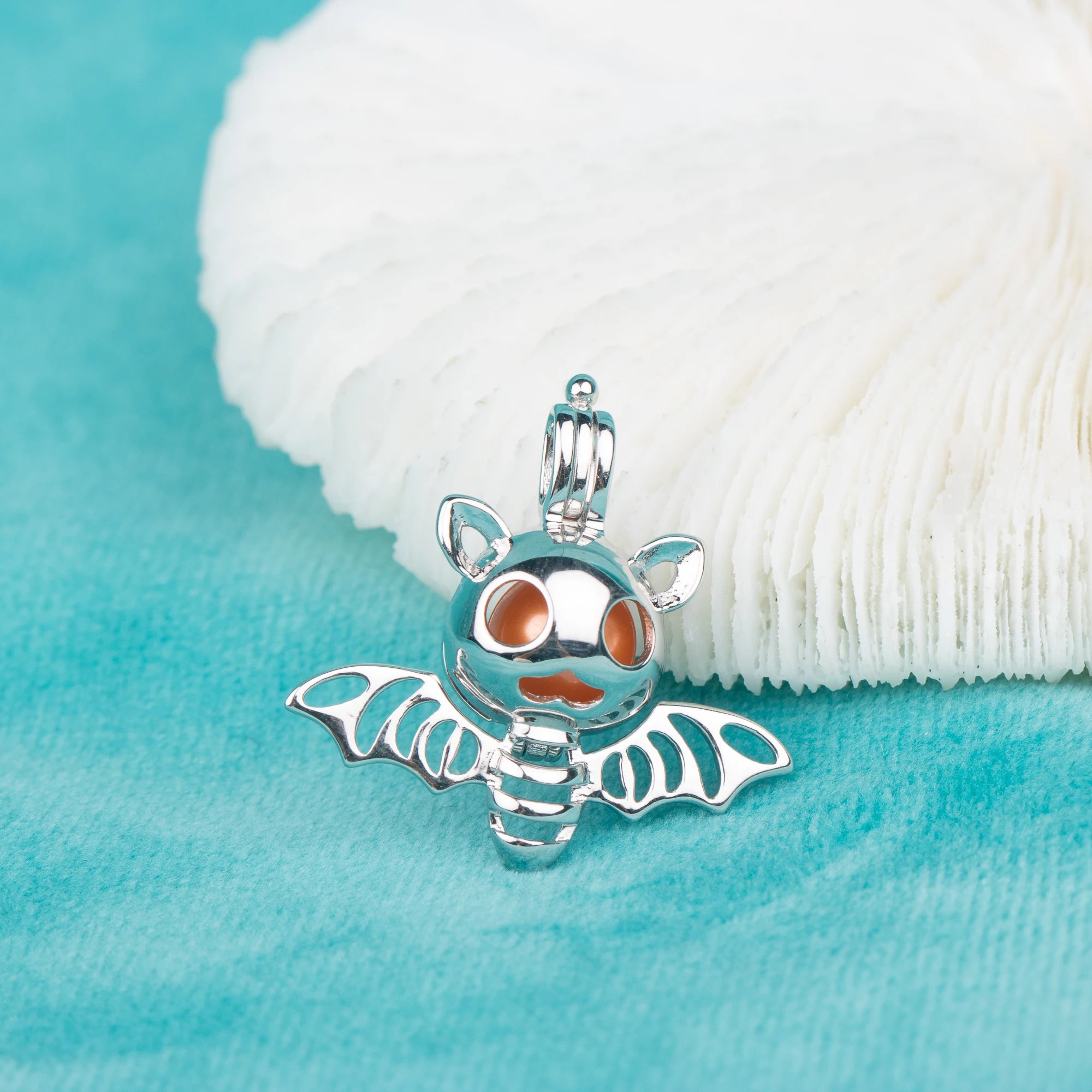C030076 Sterling Silver Bat Shape Freshwater Pearl Cage Pendant Necklace Jewelry Locket for Pearl Party
