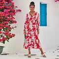 Summer Bohemian Dress Women's Printed Long Sleeve Swing Dress Neck Waist Pullover