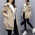 Women's Windbreaker Mid-length Spring and Autumn New Korean Version Casual Temperament Black Loose Hooded Fashion Coat