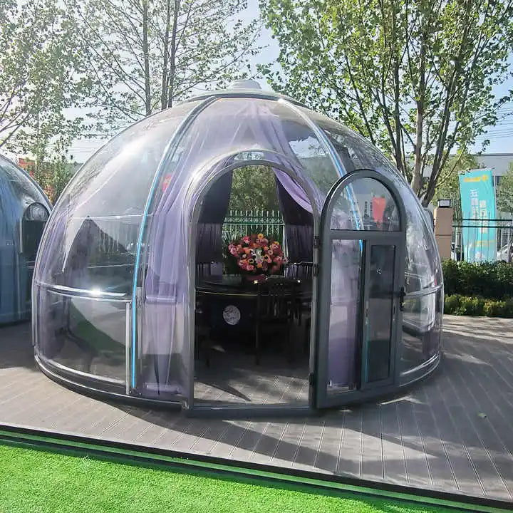 Full House Glamping Polycarbonate Igloo Design Waterproof Aluminium Exhibition Geodesic Dome Greenhouse for Outdoor Use
