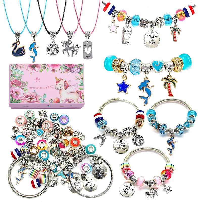 Hot Sale Colorful Crystal Cartoon unicorn Diy Children Bracelet Kit
