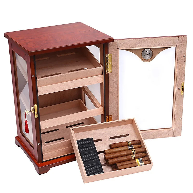 Large Capacity Bubinga Cigar Box Packaging Display Humidors Wooden Humidor Cabinet Cigar Showcase Rack