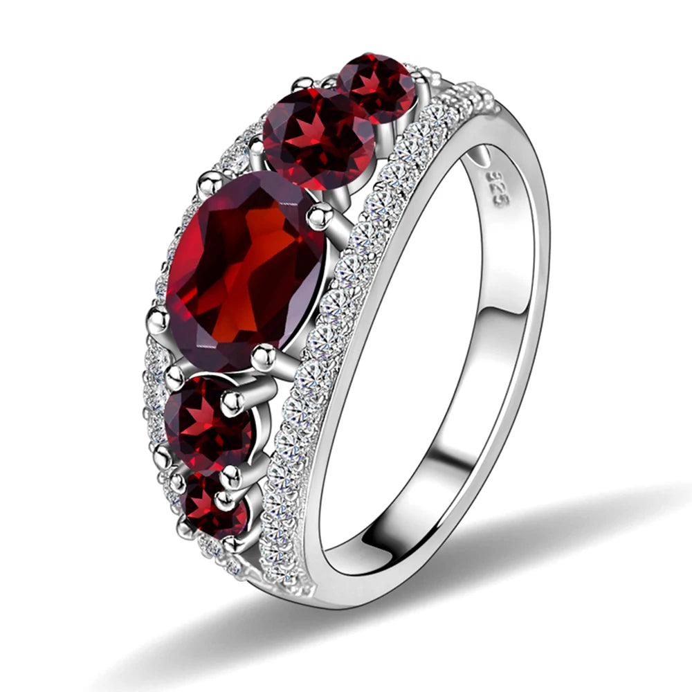 C3162 Large Production Capacity Jewelry Wholesale 925 Sterling Silver Oval Cut 6x8mm Red Garnet Jewelry From China Ring
