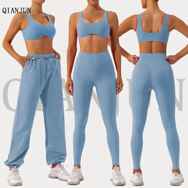 2024 Women Yoga Set Workout Clothes Sports Gym High Waist Legging Plus Size Women Sports Bra Gym 3 Piece Set