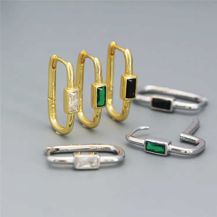 SP Fine Jewelry 925 Sterling Silver Geometric Zircon Gold Hoop Silver Earring for Woman