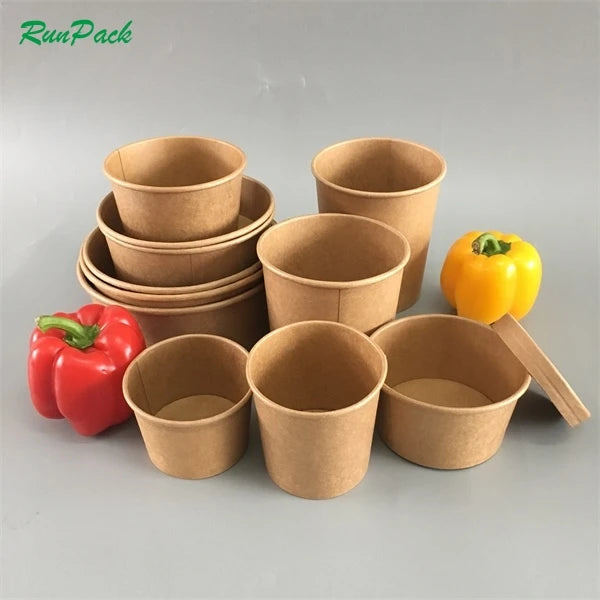 Disposable Microwave Kraft Paper Soup Cup 1000-1300ml Customized Size Lollipop Hamburger Sushi Pizza Noodles Cookies Sandwich