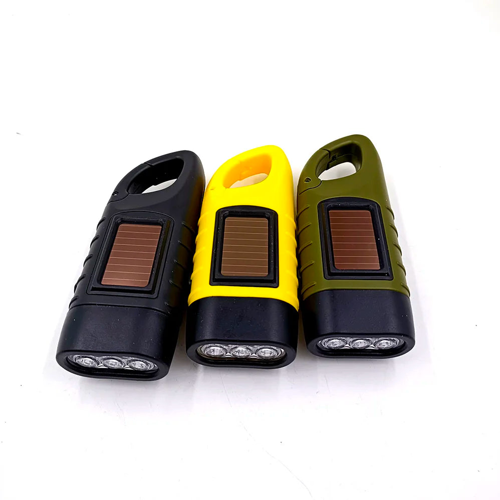 Multipurpose IP44 Waterproof Carabiner Mountaineering Survival Gear Strong Solar Crank Hand Pressing Charging LED's Flashlight