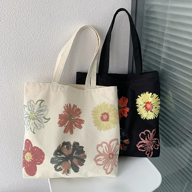 BOTTCOOLA Eco-friendly 2025 Fashion Brief Painting Canvas Shoulder Bag Shopping Bag Large Capacity Versatile Tote Bag for Girl