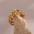 Cuban Chain Open Ring Gold Plated Jewelry Chic Chunky Signet Woven Stainless Steel Tarnish Free Rings